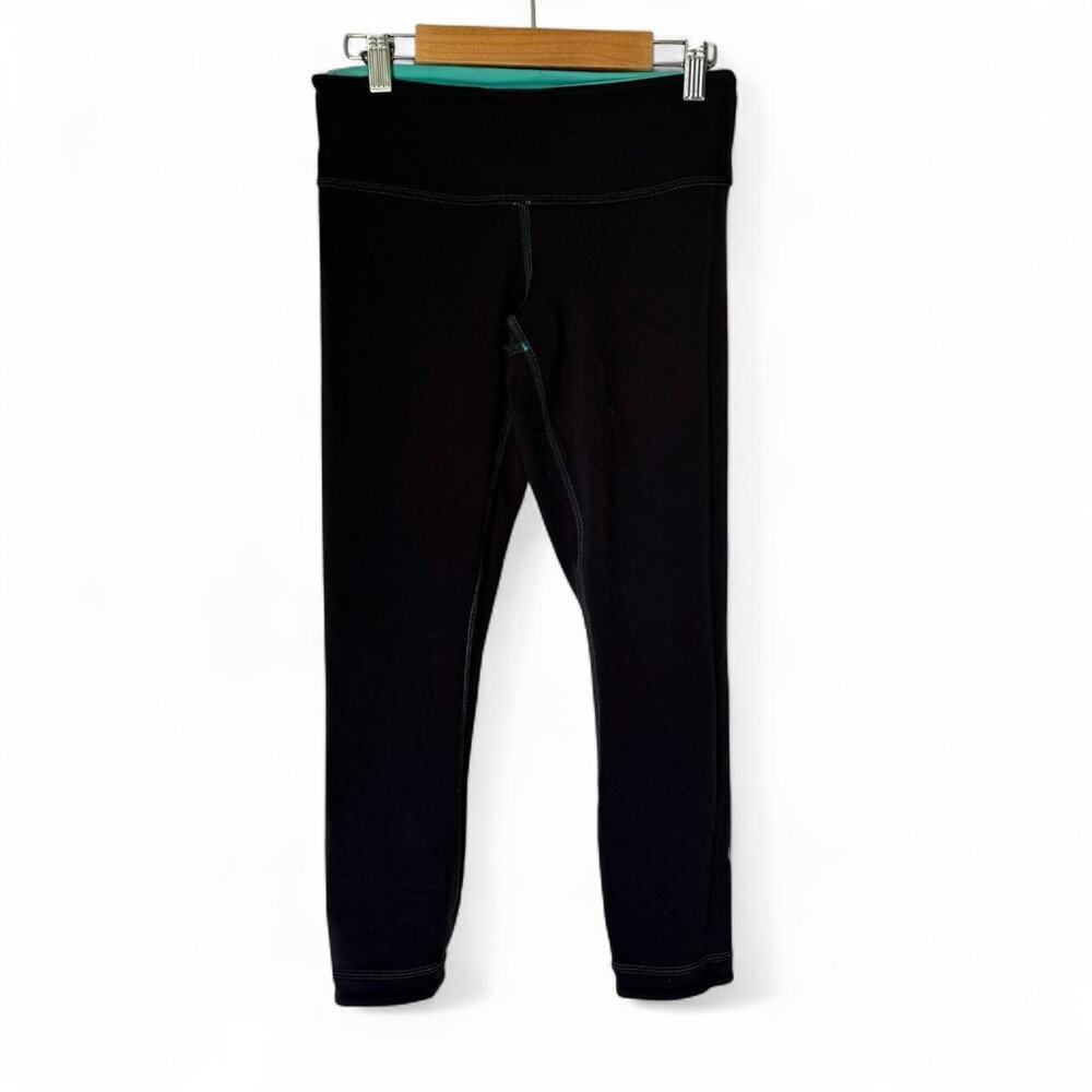 Lululemon leggings women blackgreen stitching